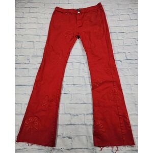 POLITICS Pleks The World Is Ours Cargo MENS 42 Flare Jeans Red Embroidered